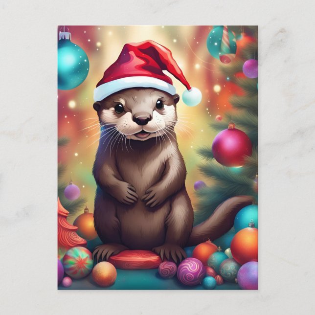 Carte Postale adorable Otter de Noël (Devant)