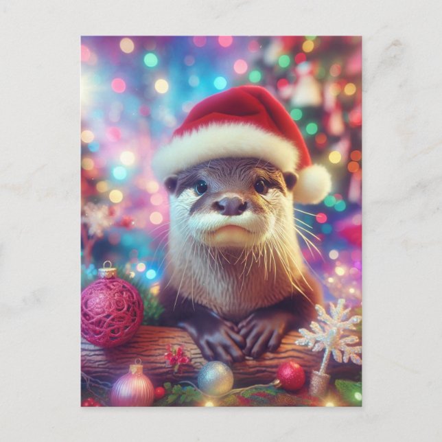 Carte Postale Adorable Otter de Noël Festif (Devant)