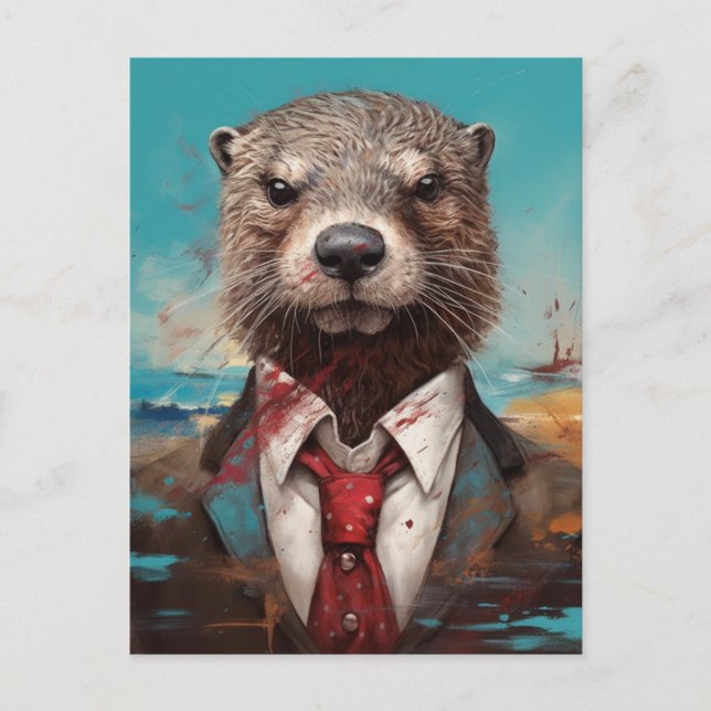 Carte Postale Adorable Otter en costume (Devant)