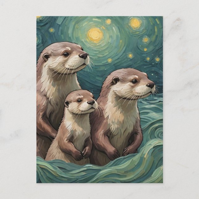 Carte Postale Adorable Otter Family (Devant)