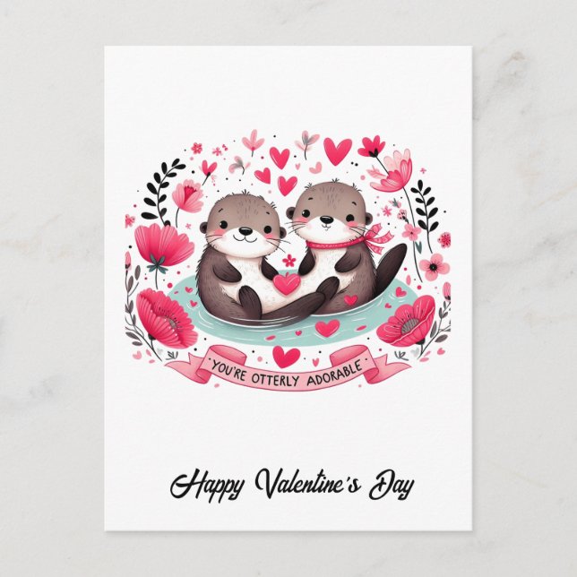 Carte Postale Adorable Otter pun Valentine (Devant)