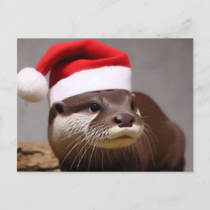 Carte Postale Adorable Otter Santa Hat
