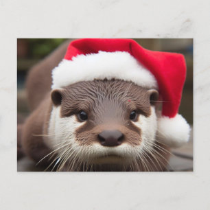 Carte Postale Adorable Otter Santa Hat