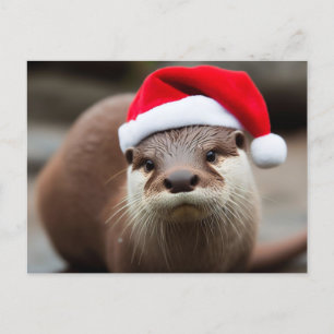 Carte Postale Adorable Otter Santa Hat