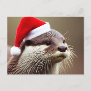 Carte Postale Adorable Otter Santa Hat