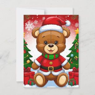 Carte Postale Adorable ours en peluche en tenue Père Noël