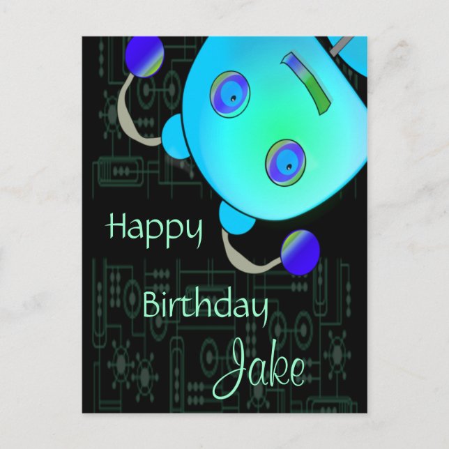 Carte Postale Adorable Peek A Boo Blue Robot Anniversaire (Devant)