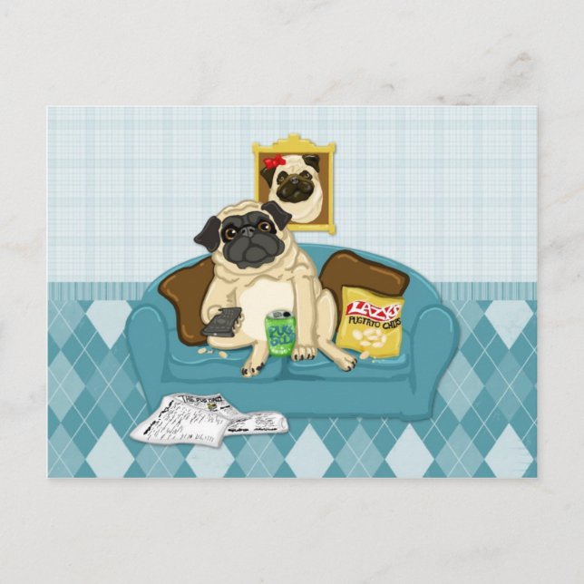 Carte Postale Adorable personnalisable Canapé Pugtato Tee - shir (Devant)