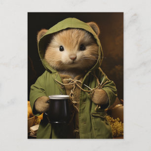 Carte Postale Adorable Petit Hamster Avec Café