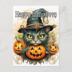 Carte Postale Adorable Petit Kitty Chat Sorcière   Bonne Hallowe