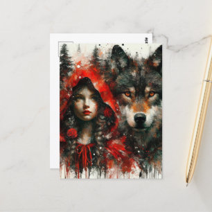 Carte Postale Adorable Petit Rouge et Loup