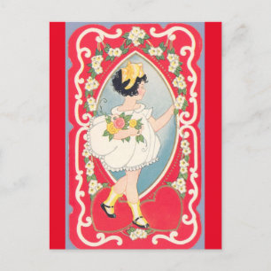 Carte Postale Adorable Petite fille avec Bouquet Vintage Valenti