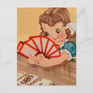 Carte Postale adorable petite fille des années 1950 jouant aux c