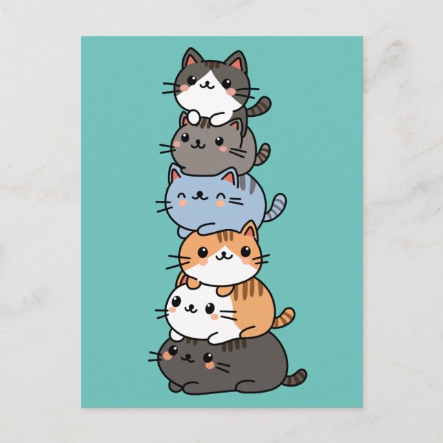 Carte Postale Adorable Pile De Chats Mignons Kawaii (Devant)