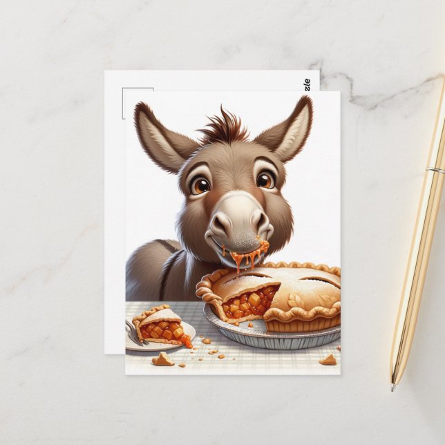 Carte Postale Adorable Pomme tarte âne (Devant/Arrière en situation)