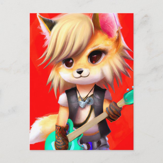 Carte Postale Adorable Punk Rock Fox (Devant)
