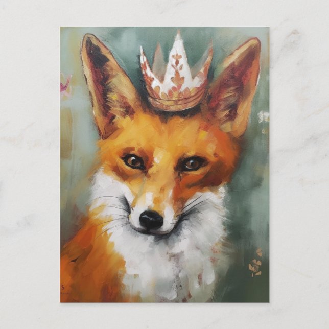 Carte Postale Adorable Renard rouge dans une couronne (Devant)