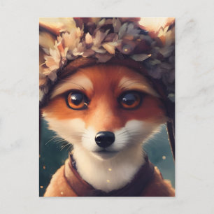 Carte Postale Adorable Renard rouge en vêtements d'hiver