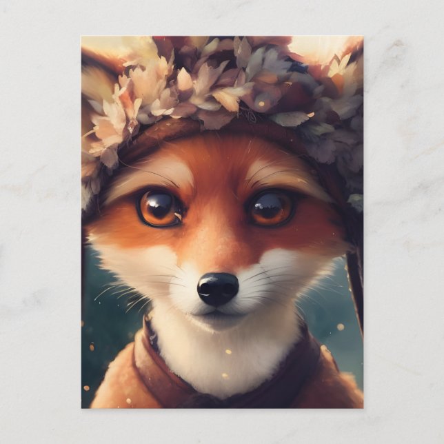 Carte Postale Adorable Renard rouge en vêtements d'hiver (Devant)