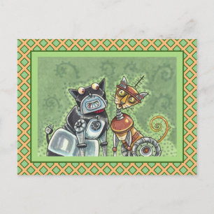 Carte Postale ADORABLE ROBOT BULLDOG & FELINE AMI Funny Blank