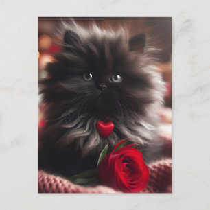Carte Postale Adorable Saint Valentin Noir Kitten