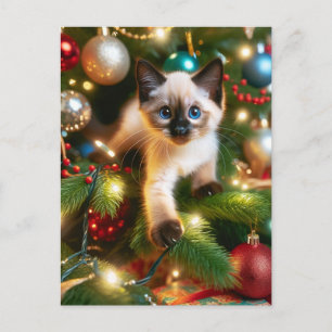 Carte Postale Adorable Siamese Kitten Noël