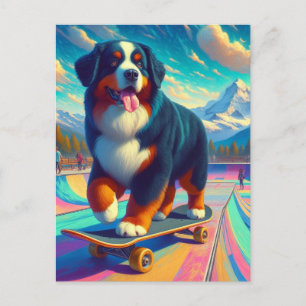 Carte Postale Adorable Skateboard Bernese Mountain Dog