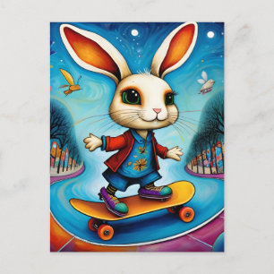 Carte Postale Adorable Skateboard Rabbit