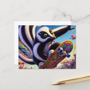 Carte Postale Adorable Skateboard Skunk