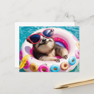 Carte Postale Adorable Sloth flottant dans un écrou