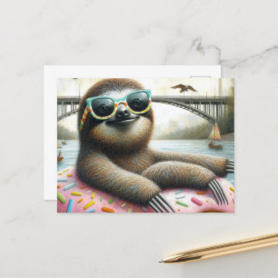 Carte Postale Adorable Sloth flottant dans un écrou