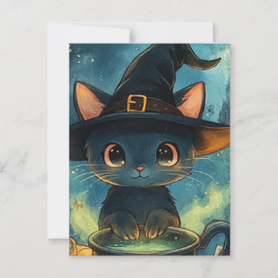 Carte Postale Adorable sorcière de chat