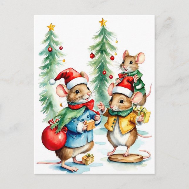 Carte Postale adorable souris de Noël (Devant)