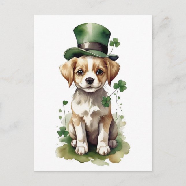 Carte Postale Adorable St. Patrick's Day Chiot (Devant)