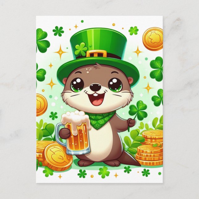 Carte Postale Adorable St. Patricks Day Otter (Devant)