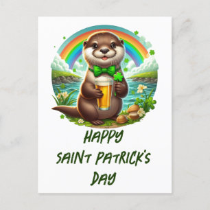 Carte Postale Adorable St. Patricks Day Otter Avec Bière