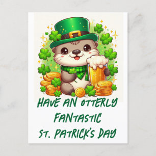 Carte Postale Adorable St. Patricks Day Otter avec bière et or
