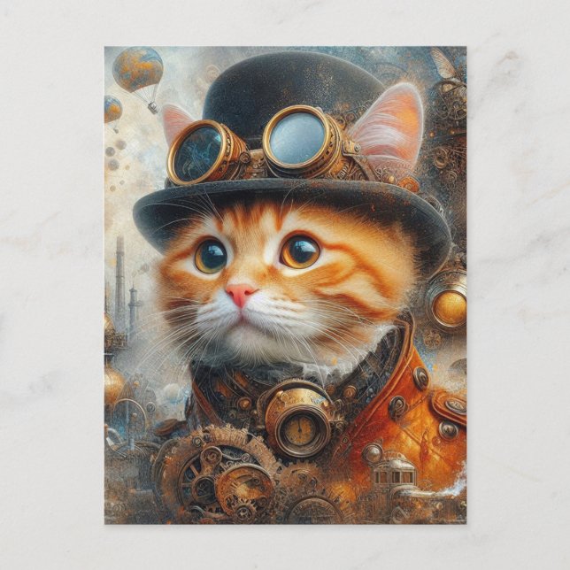 Carte Postale adorable steampunk cat (Devant)