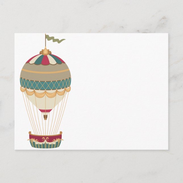 Carte Postale Adorable Steampunk Hot Air Balloon avec drapeau (Devant)