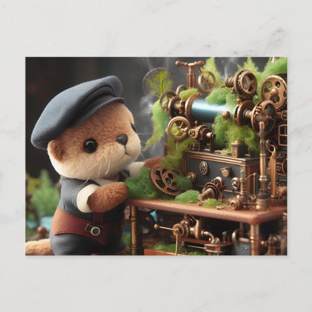 Carte Postale Adorable Steampunk Otter fonctionne sur les machin (Devant)