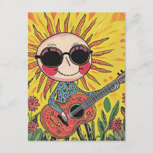 Carte Postale Adorable Sunshine Musicale Jouer Guitare