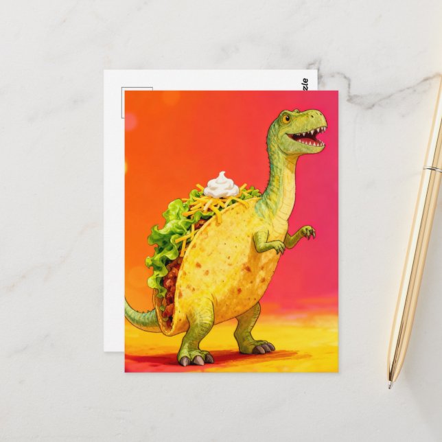 Carte Postale Adorable Taco Dino (Devant/Arrière en situation)