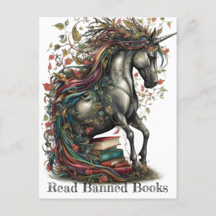 Carte Postale Adorable Unicorn Lire Livres Interdits