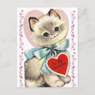 Carte Postale Adorable Vintage Kitten Cat 1950's Valentine