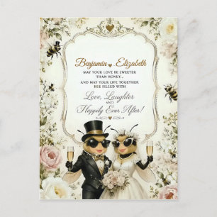 Carte Postale Adorables abeilles à miel, élégant mariage floral