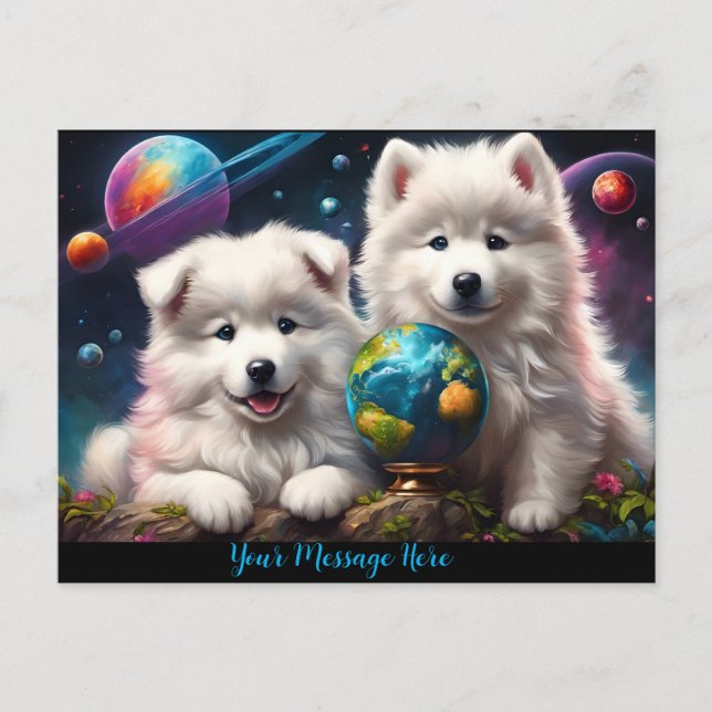 Carte Postale Adorables chiots Samoyed duveteux, Terre (Devant)