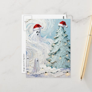 Carte Postale Adorables et mignons fantômes de Noël et arbre