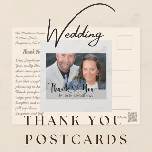 Carte Postale Adresse de Retour Script Mariage Photo Merci