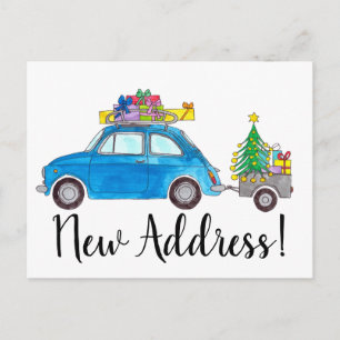 Carte Postale Adresse Faire-part Blue Fiat 500 Noël