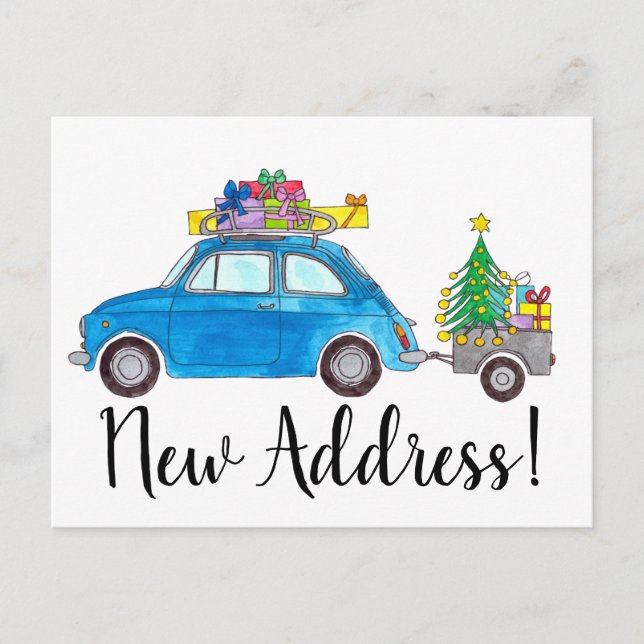 Carte Postale Adresse Faire-part Blue Fiat 500 Noël (Devant)
